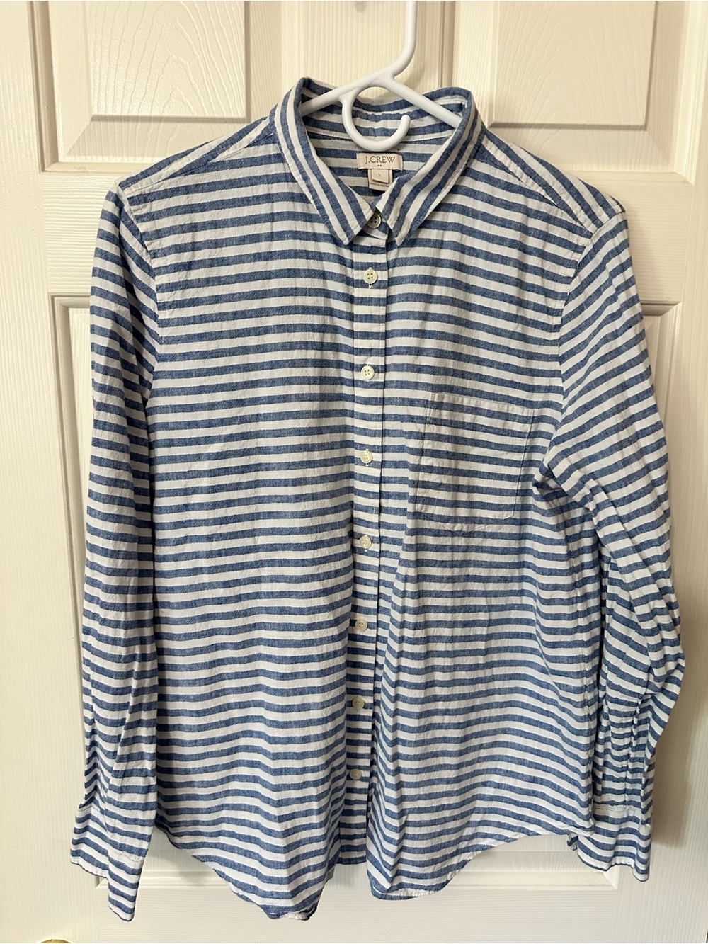 J. Crew Blue and White Striped Button-Up Shirt